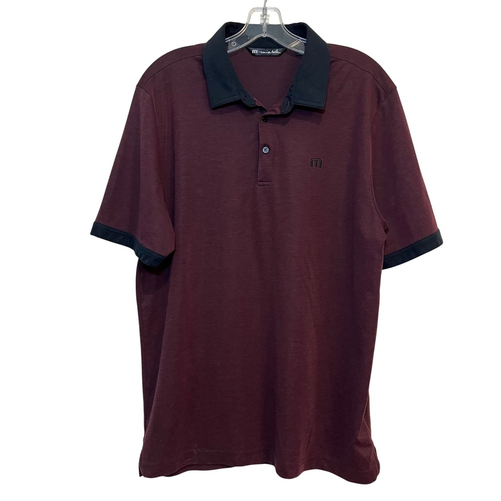 Travis Mathew Golf Polo Shirt Short‎ Sleeve Red Maroon Black Size Large